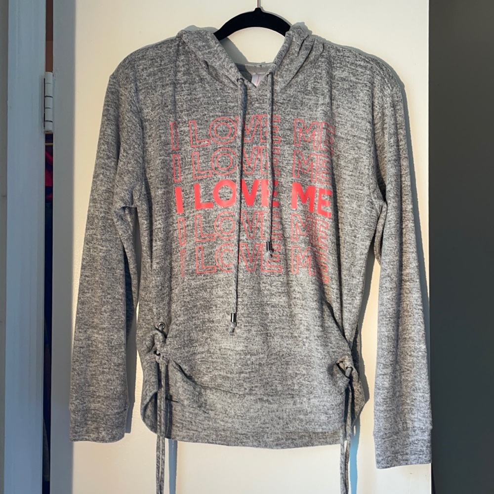 SOFT grey sweater I LOVE ME - SZ LG (11-13)